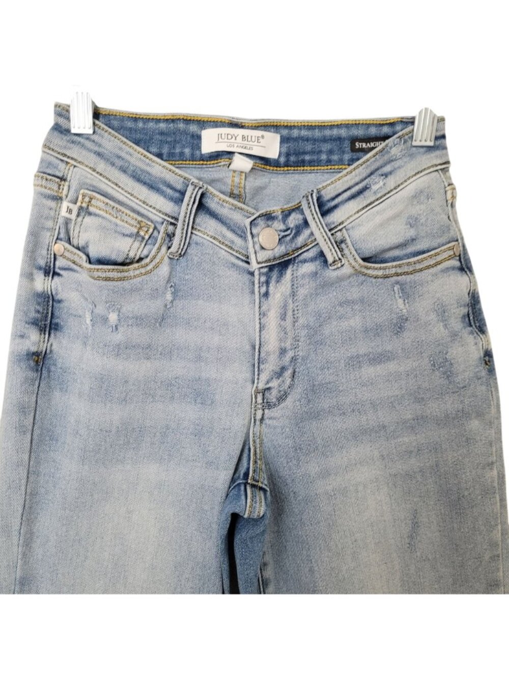 Judy Blue Straight Fit Distressed Jeans Womens Size 1/25 Blue Light Wash - Picture 3 of 8